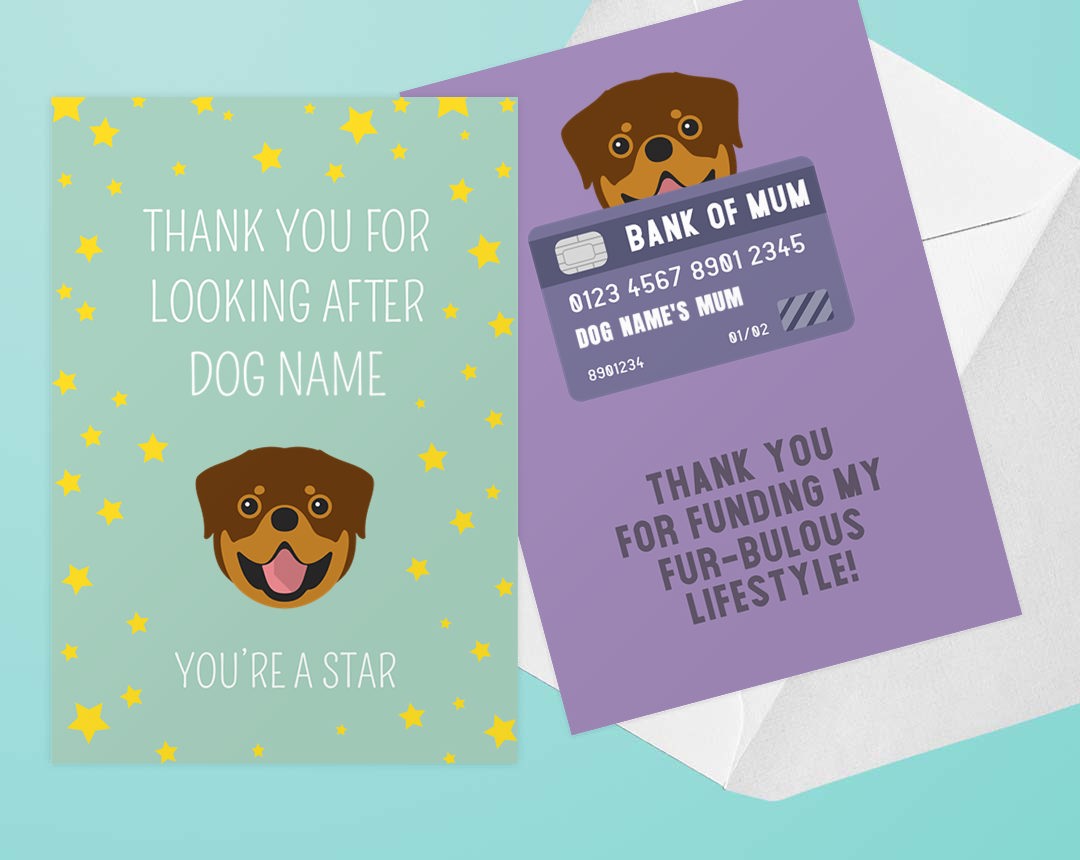 Two Personalised Dog Thank You Cards