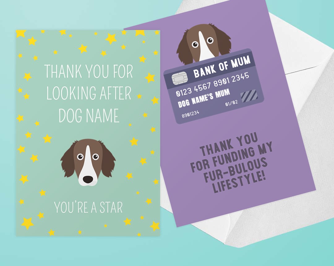 Two Personalised Dog Thank You Cards