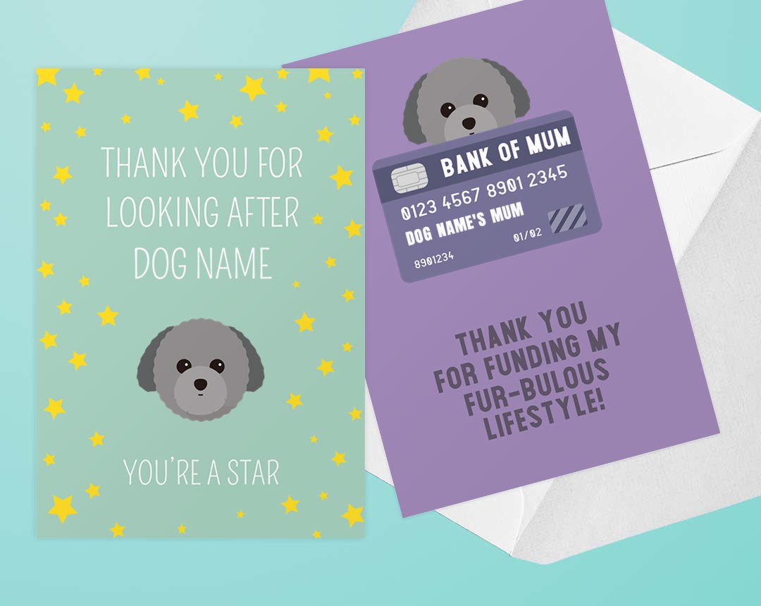 Two Personalised Dog Thank You Cards