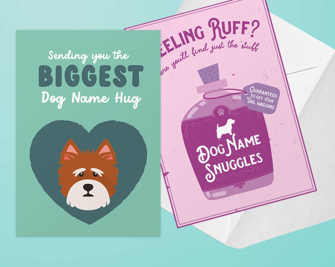 Two Personalised Dog Thinking Of You Cards