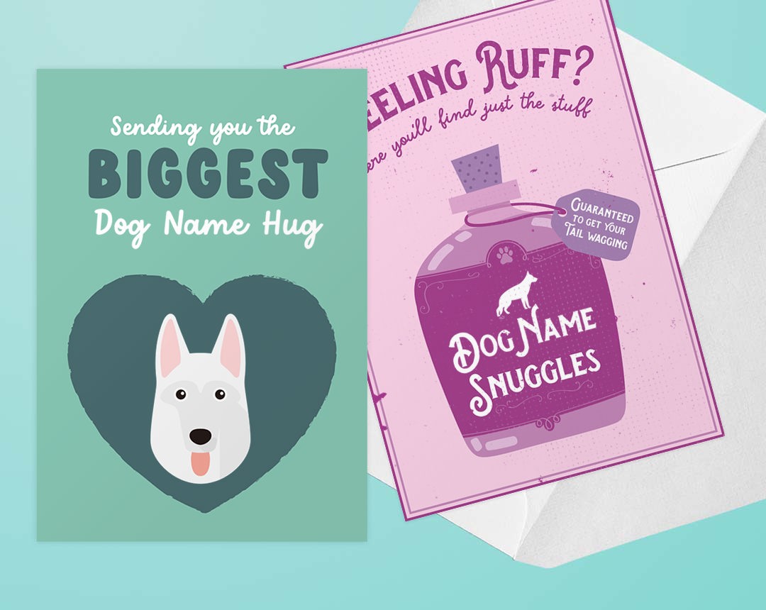 Two Personalised Dog Thinking Of You Cards