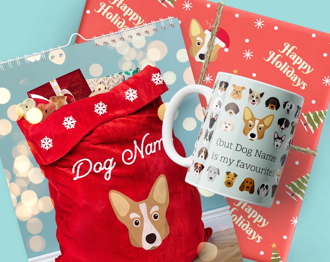 A Calendar, Mug and Christmas present personalised with your dog