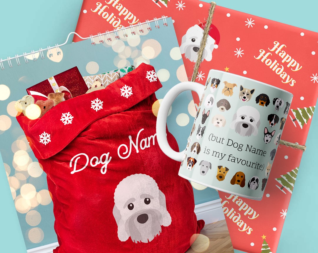 A Calendar, Mug and Christmas present personalised with your dog