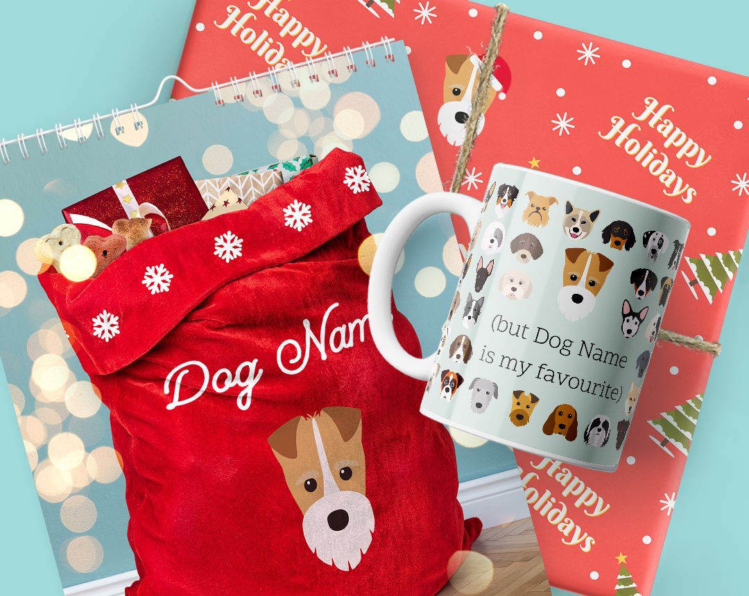 A Calendar, Mug and Christmas present personalised with your dog