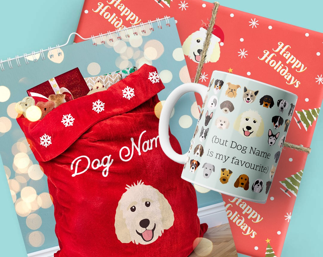 A Calendar, Mug and Christmas present personalised with your dog