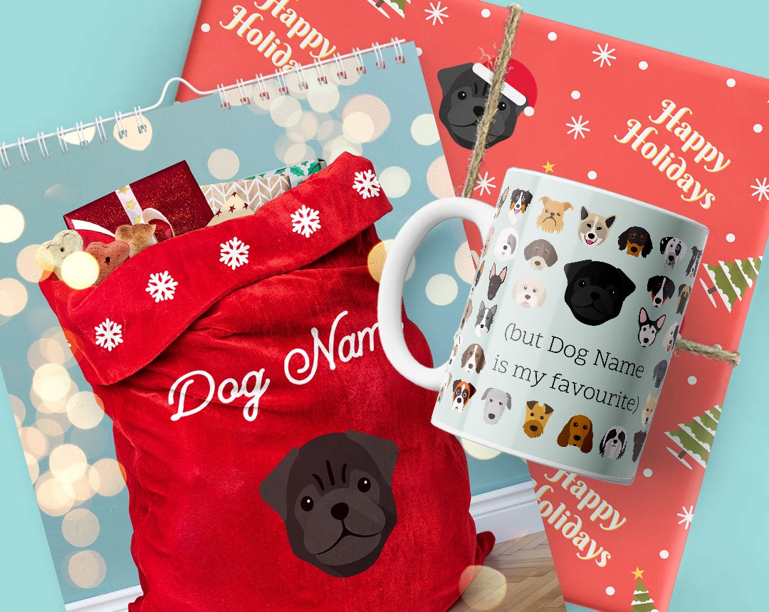 A Calendar, Mug and Christmas present personalised with your dog