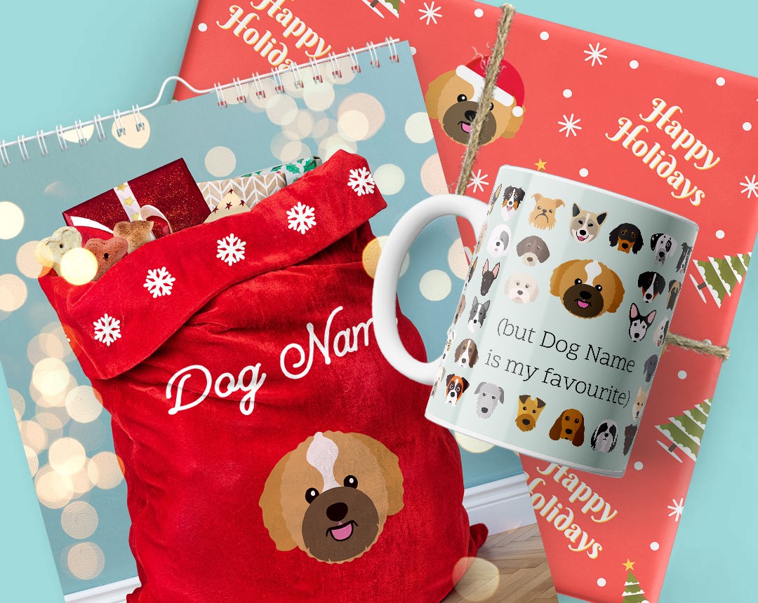 A Calendar, Mug and Christmas present personalised with your dog