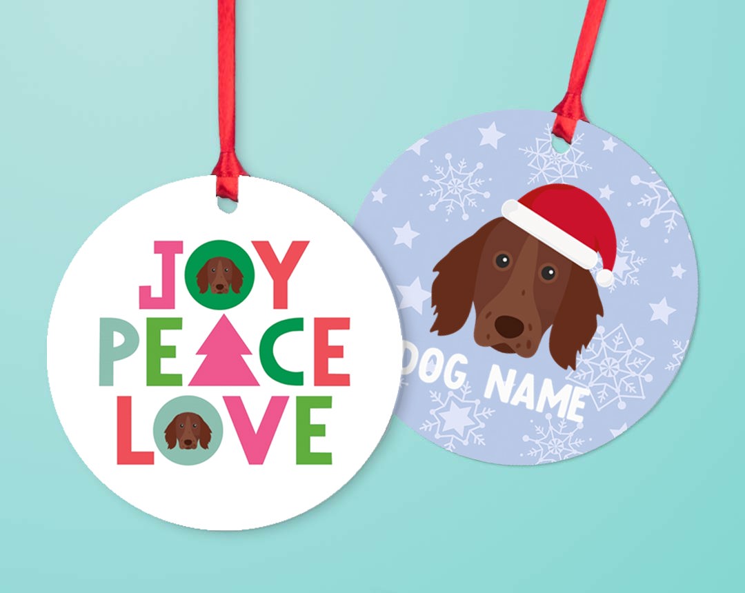 Two christmas tree decorations personalised with your dog