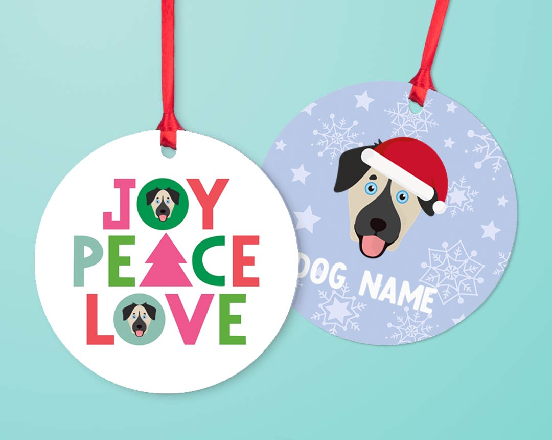 Two christmas tree decorations personalised with your dog