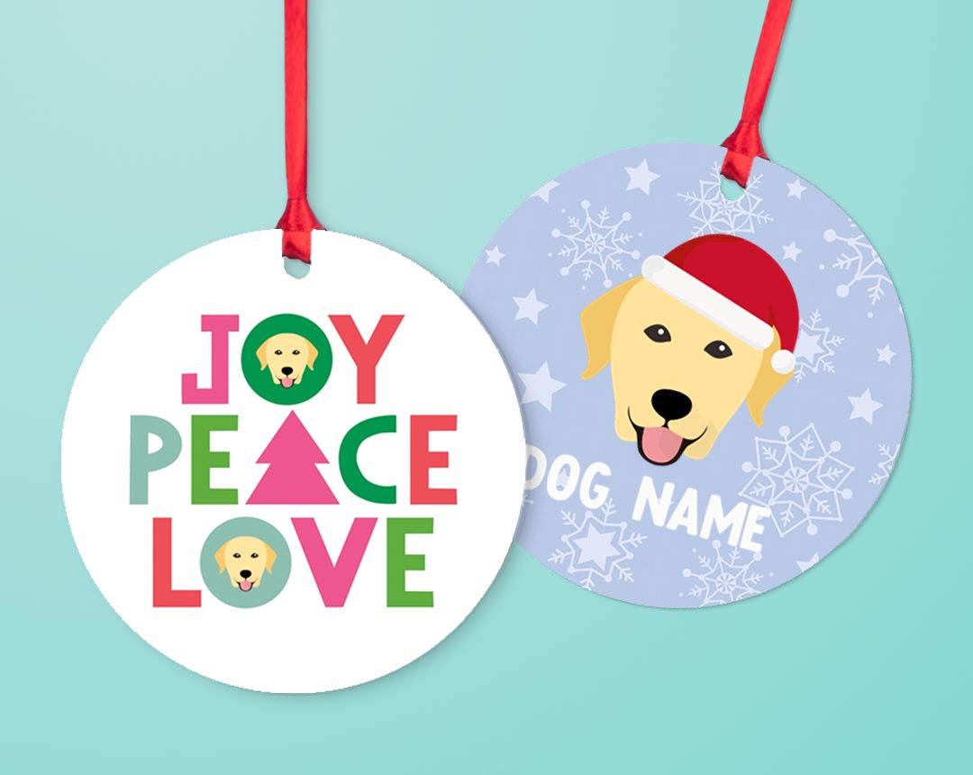 Two christmas tree decorations personalised with your dog