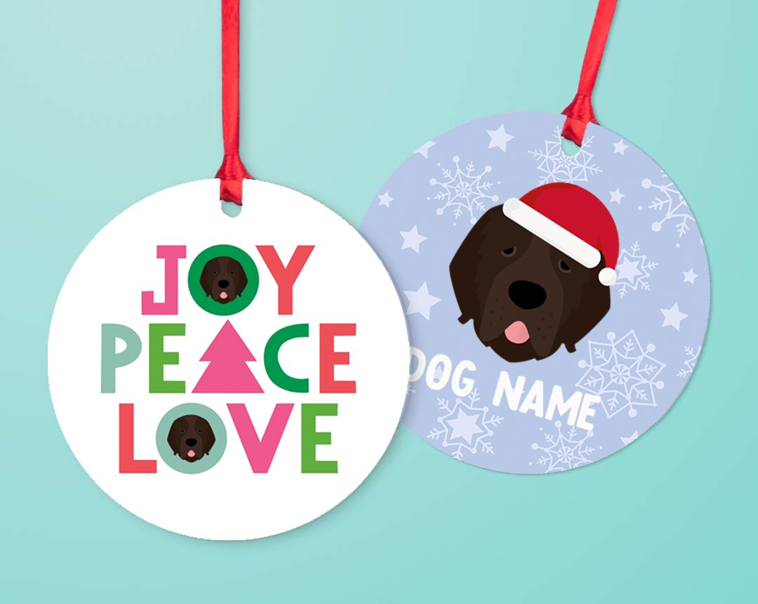 Two christmas tree decorations personalised with your dog
