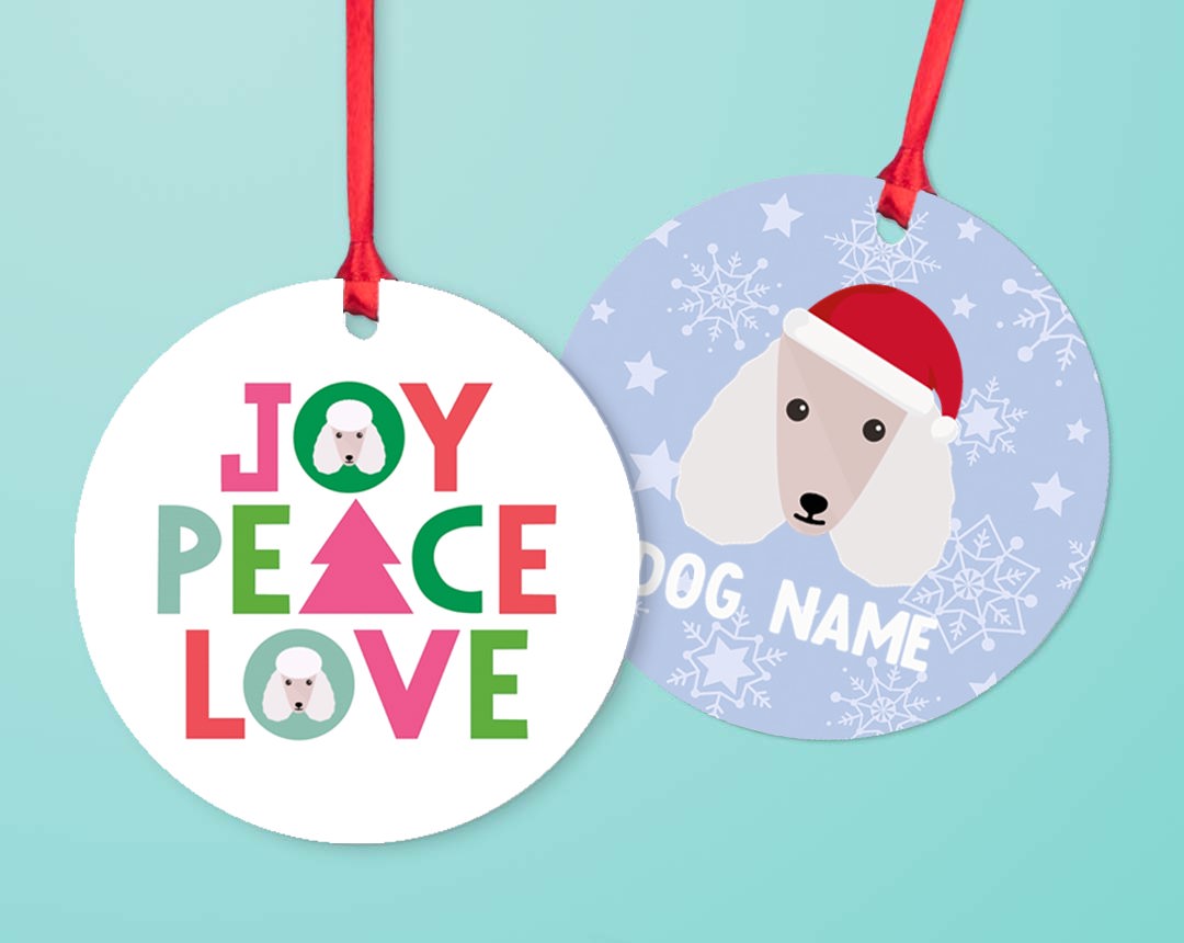 Two christmas tree decorations personalised with your dog