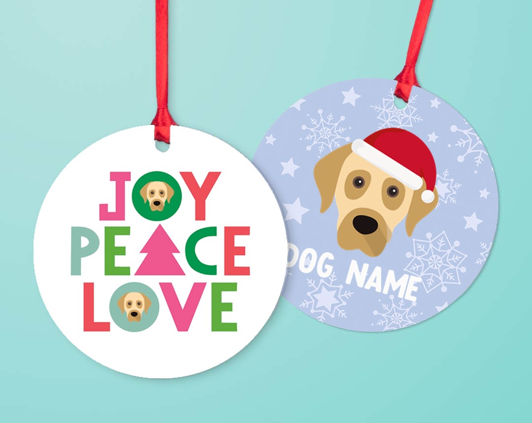 Two christmas tree decorations personalised with your dog