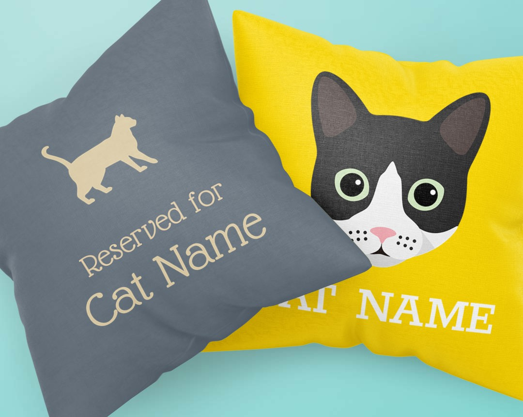 Two personalised cushions featuring your Cat