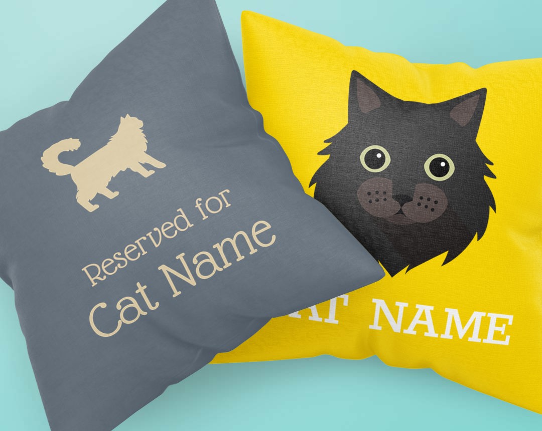 Two personalised cushions featuring your Cat