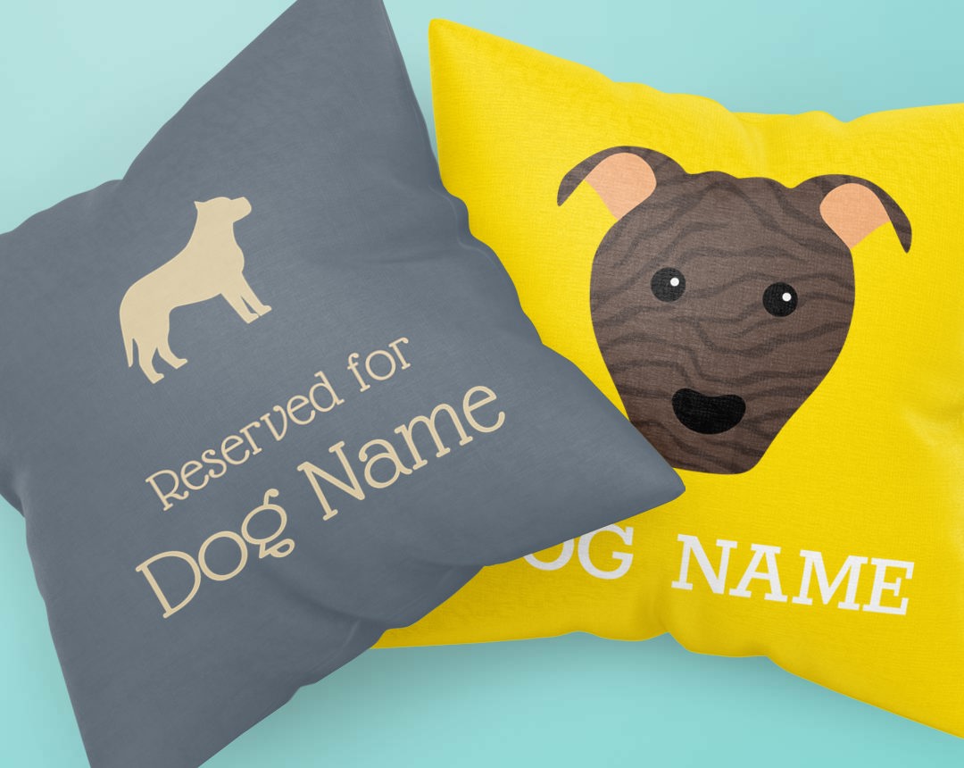 Two personalised cushions with customised dog name & breed icon