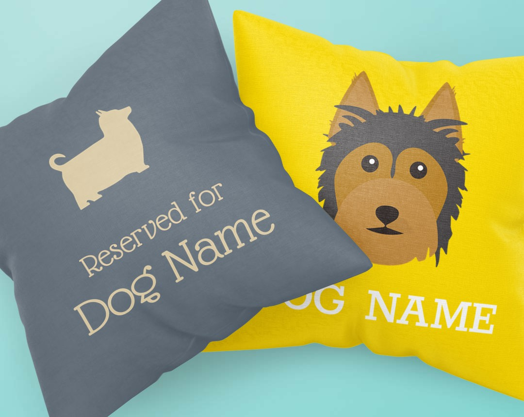 Two personalised cushions with customised dog name & breed icon