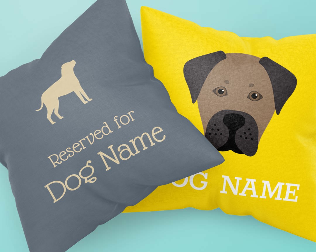 Two personalised cushions with customised dog name & breed icon