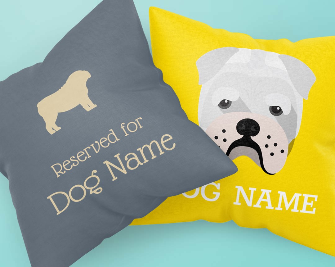 Two personalised cushions with customised dog name & breed icon