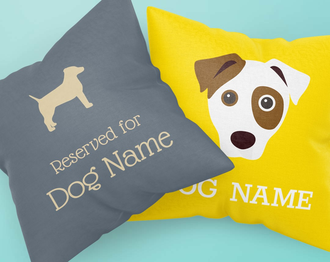 Two personalized dog cushions