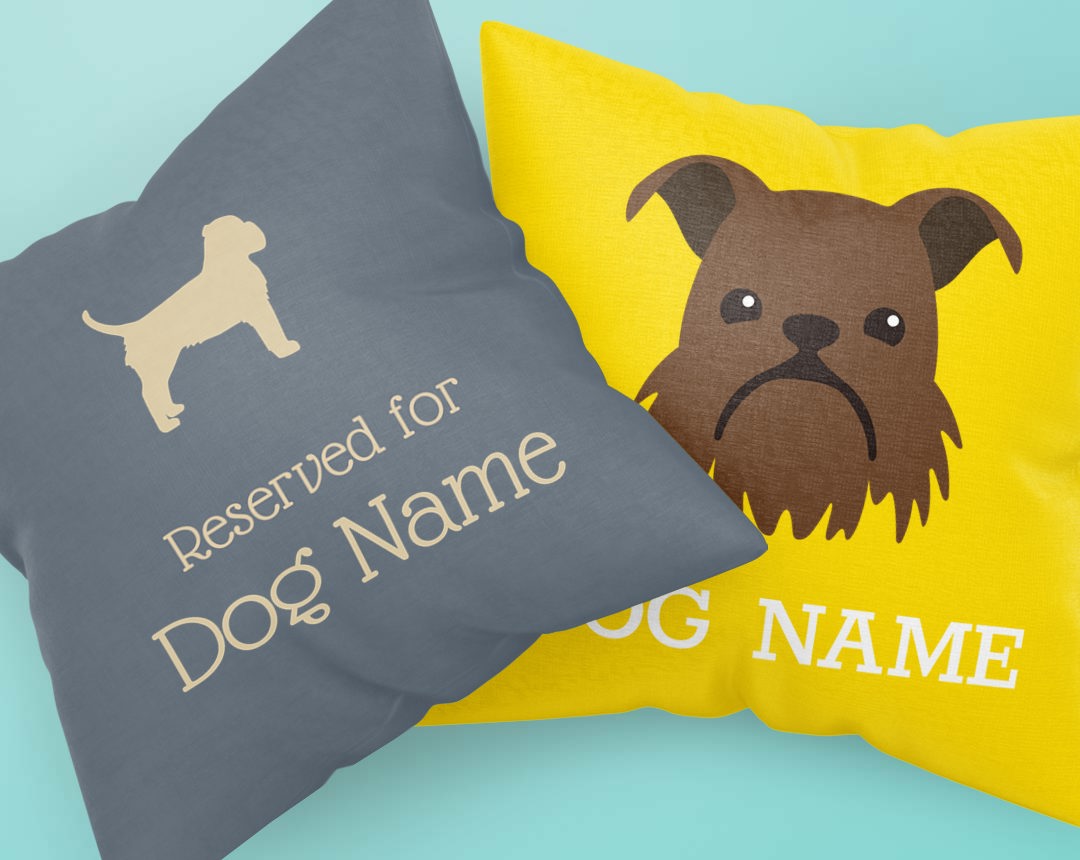 Two personalised cushions with customised dog name & breed icon