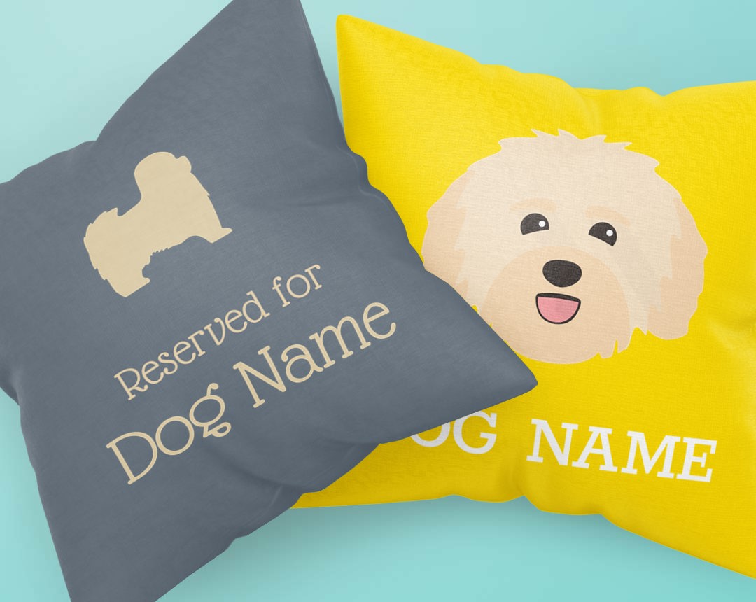 Two personalised cushions with customised dog name & breed icon