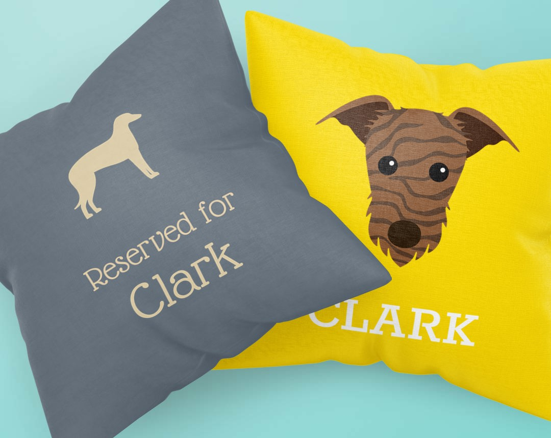 Two personalized dog cushions