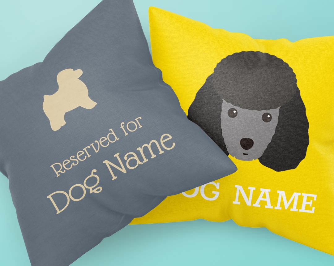 Two personalised cushions with customised dog name & breed icon