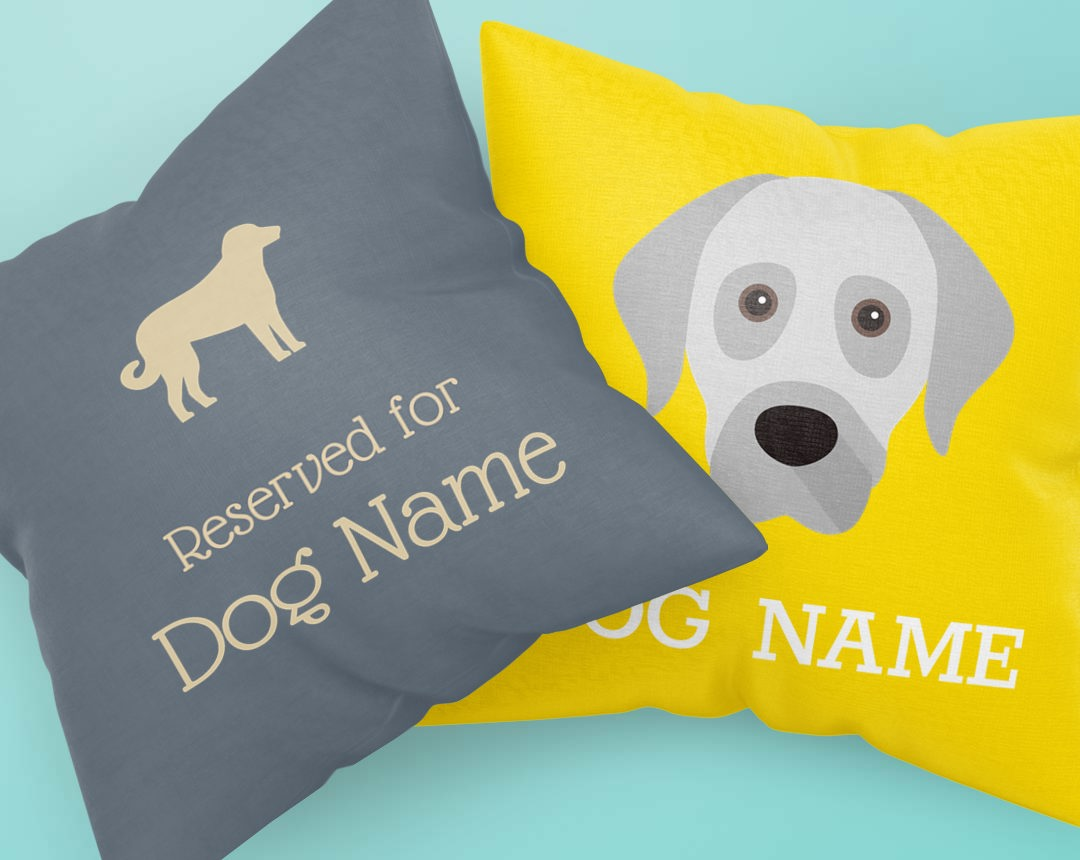Two personalised cushions with customised dog name & breed icon
