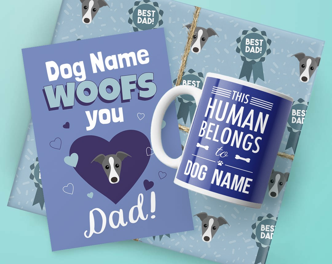 Dog Dad's Birthday Gifts featuring Card, Wrap and Mug
