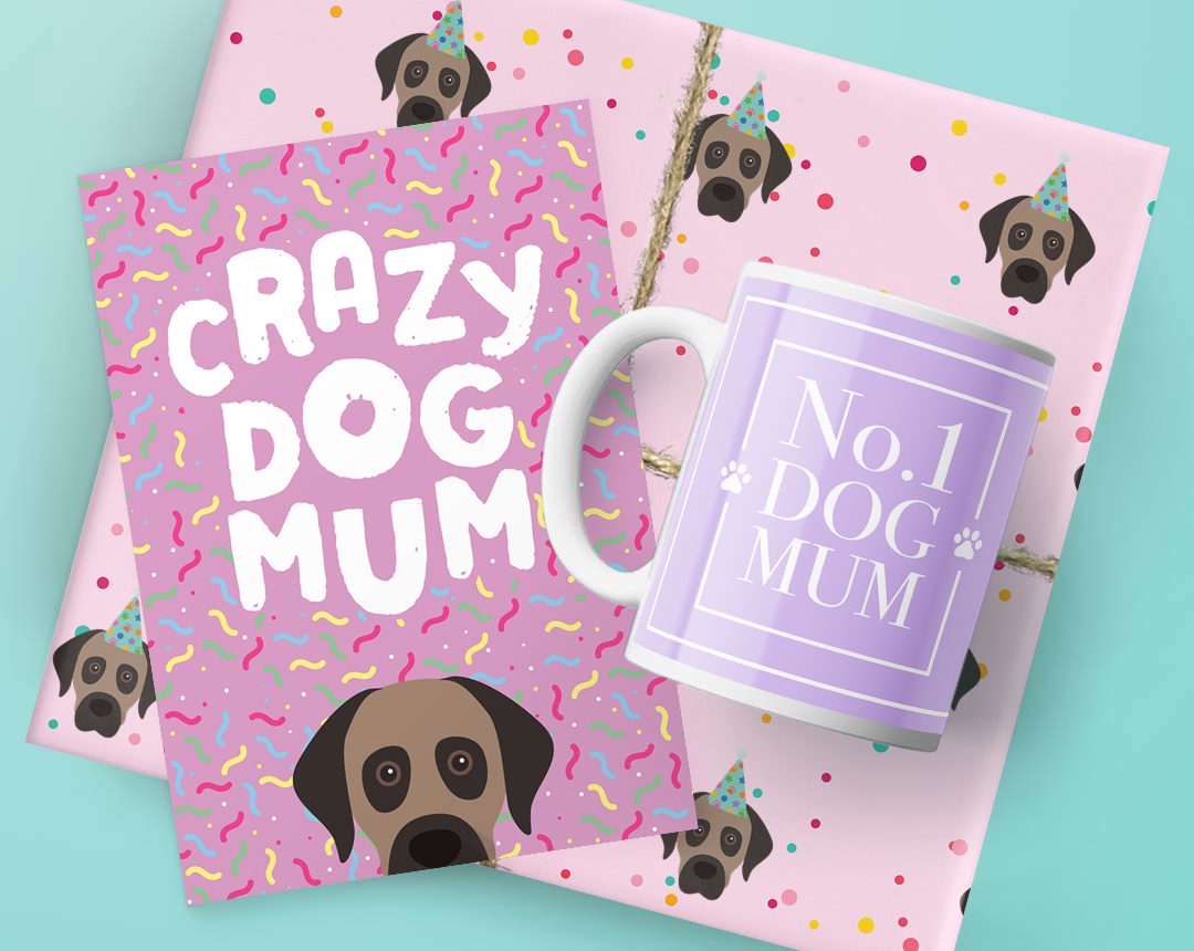 Dog Mum's Birthday Gifts featuring Card, Wrap and Mug