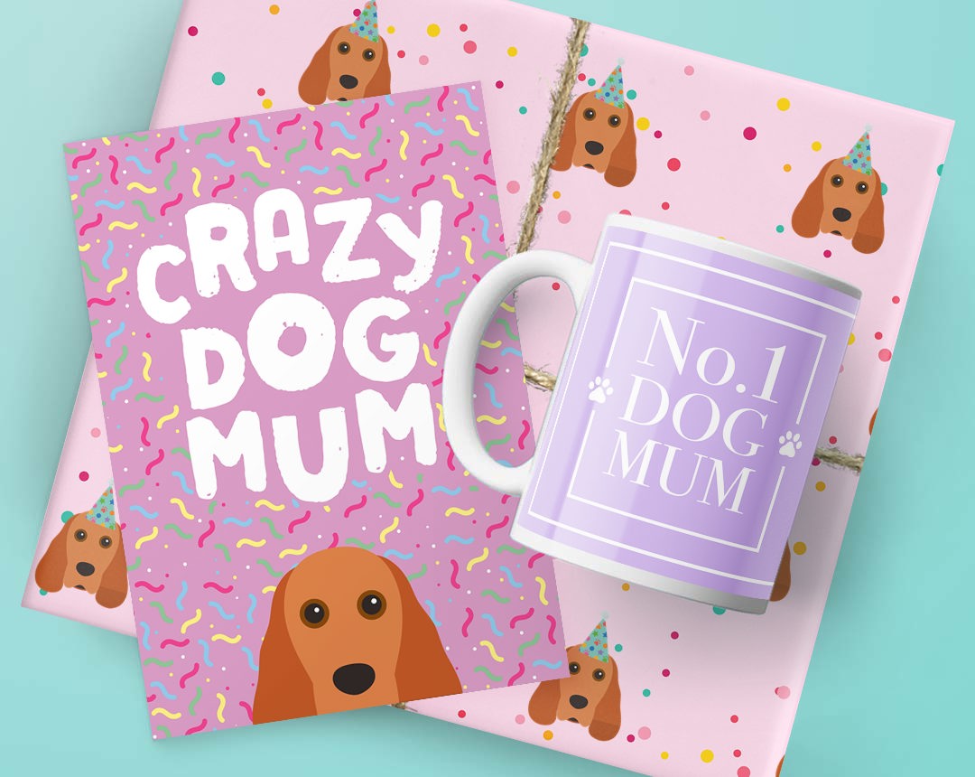 Dog Mum's Birthday Gifts featuring Card, Wrap and Mug