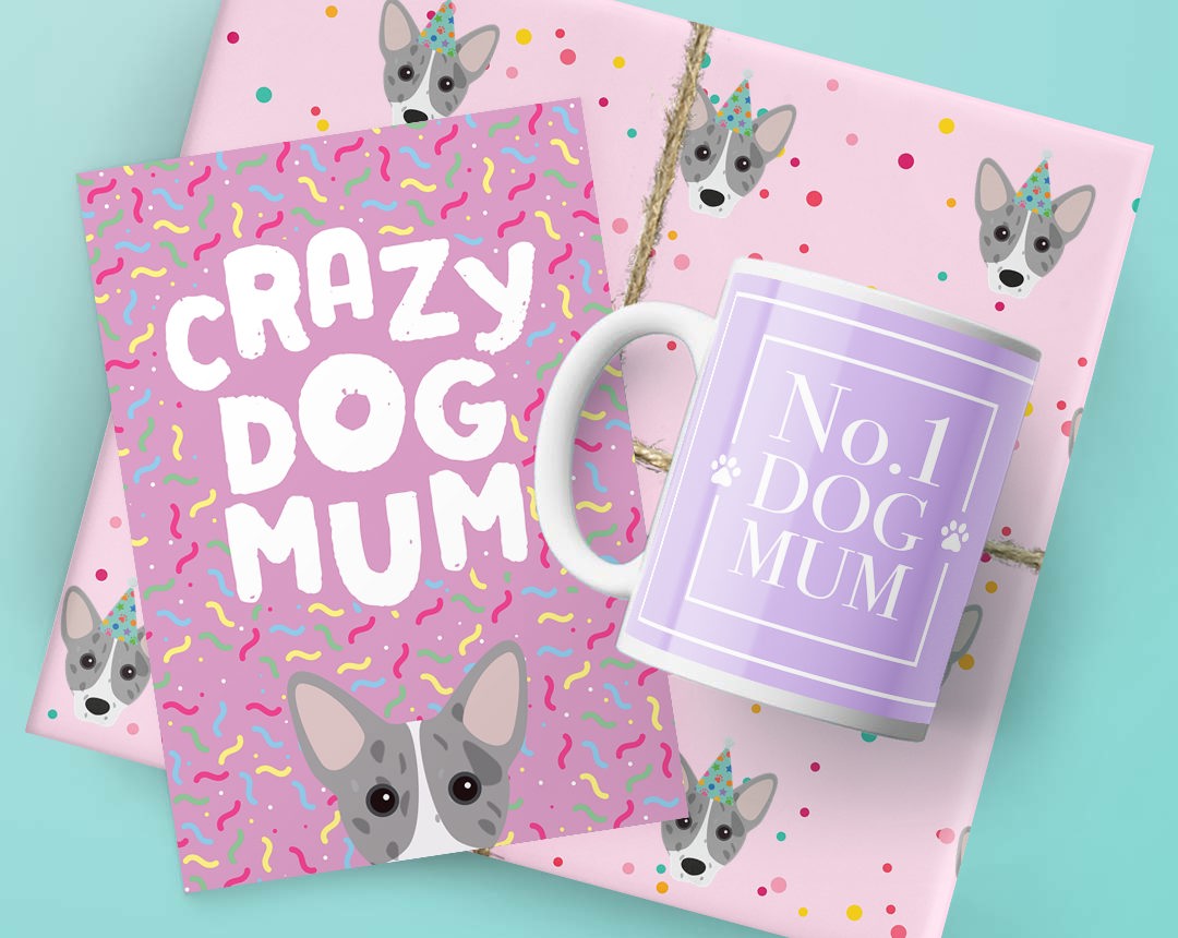 Dog Mum's Birthday Gifts featuring Card, Wrap and Mug