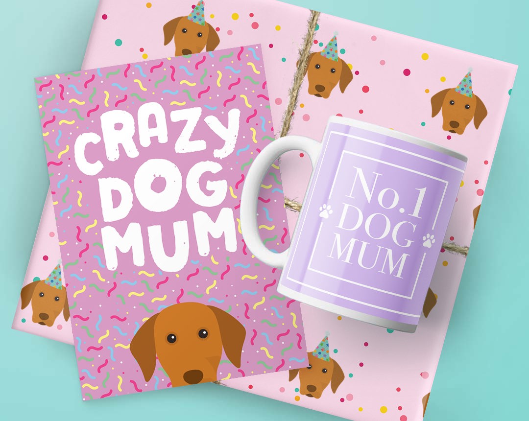 Dog Mum's Birthday Gifts featuring Card, Wrap and Mug