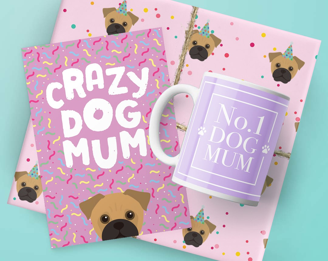 Dog Mum's Birthday Gifts featuring Card, Wrap and Mug