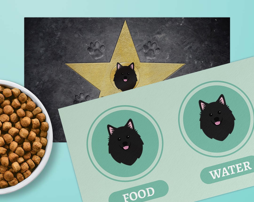 Two feeding mat designs personalised with your dog