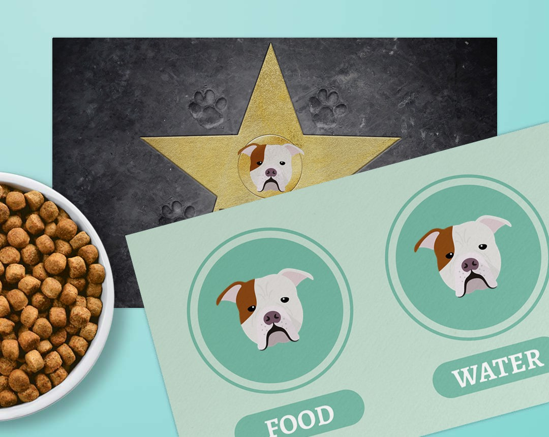 Two feeding mat designs personalised with your dog