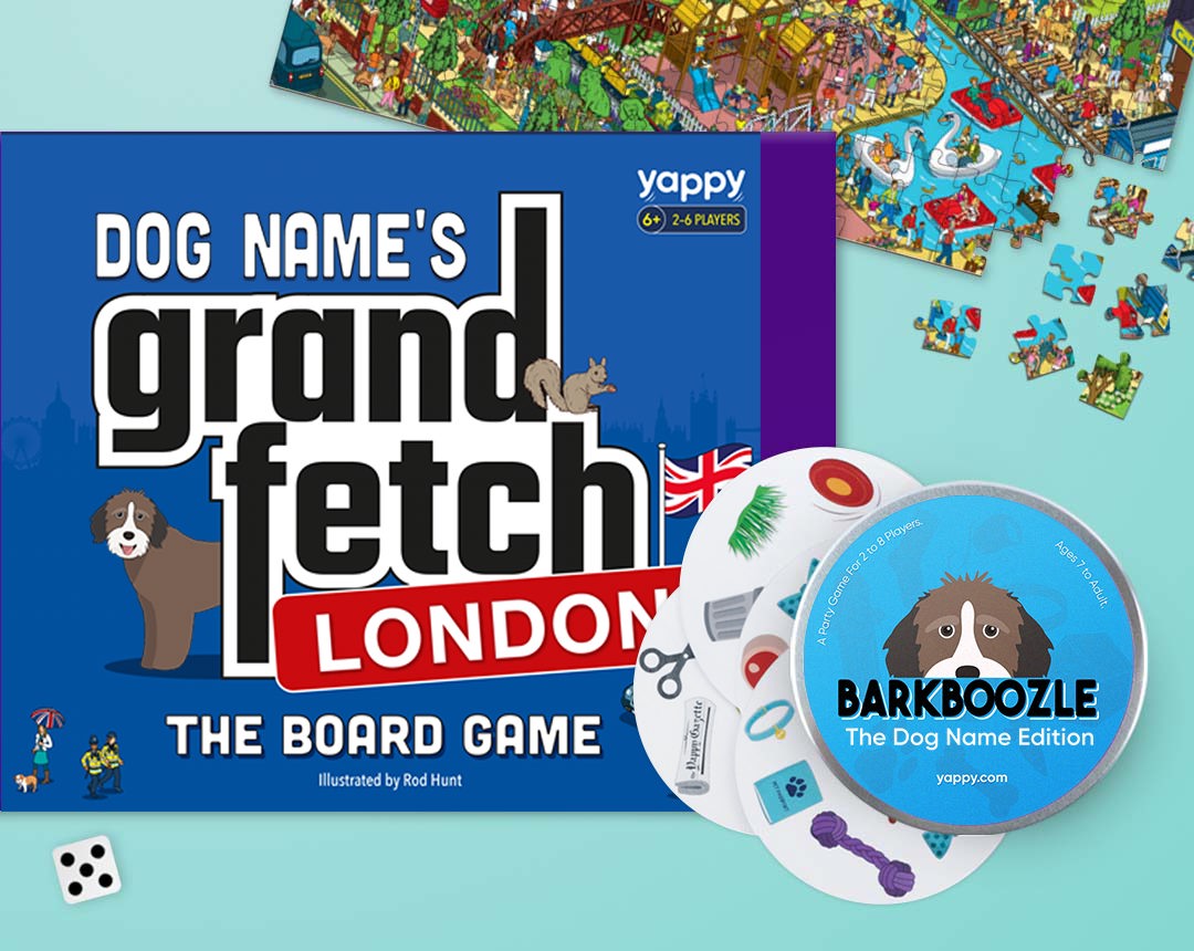 Board game, jigsaw and barkboozle game