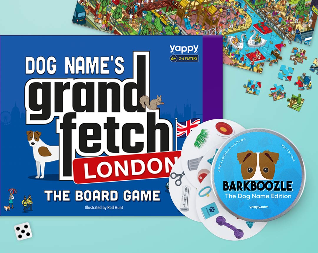 Board game, jigsaw and barkboozle game