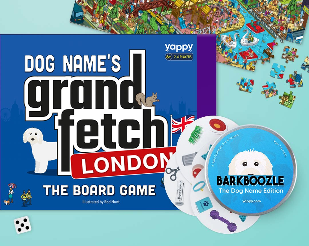 Board game, jigsaw and barkboozle game