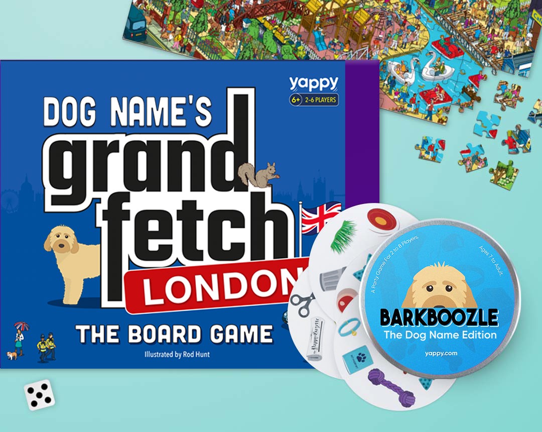 Board game, jigsaw and barkboozle game