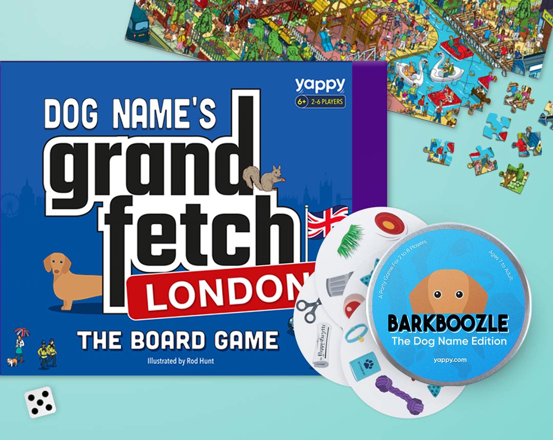 Board game, jigsaw and barkboozle game