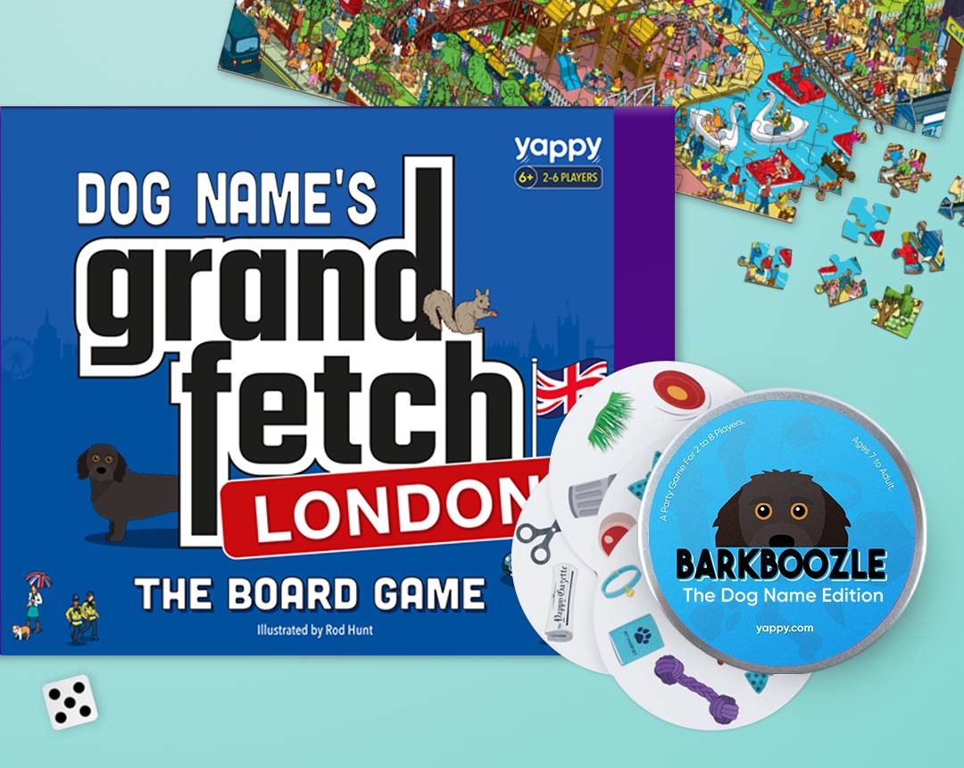 Board game, jigsaw and barkboozle game