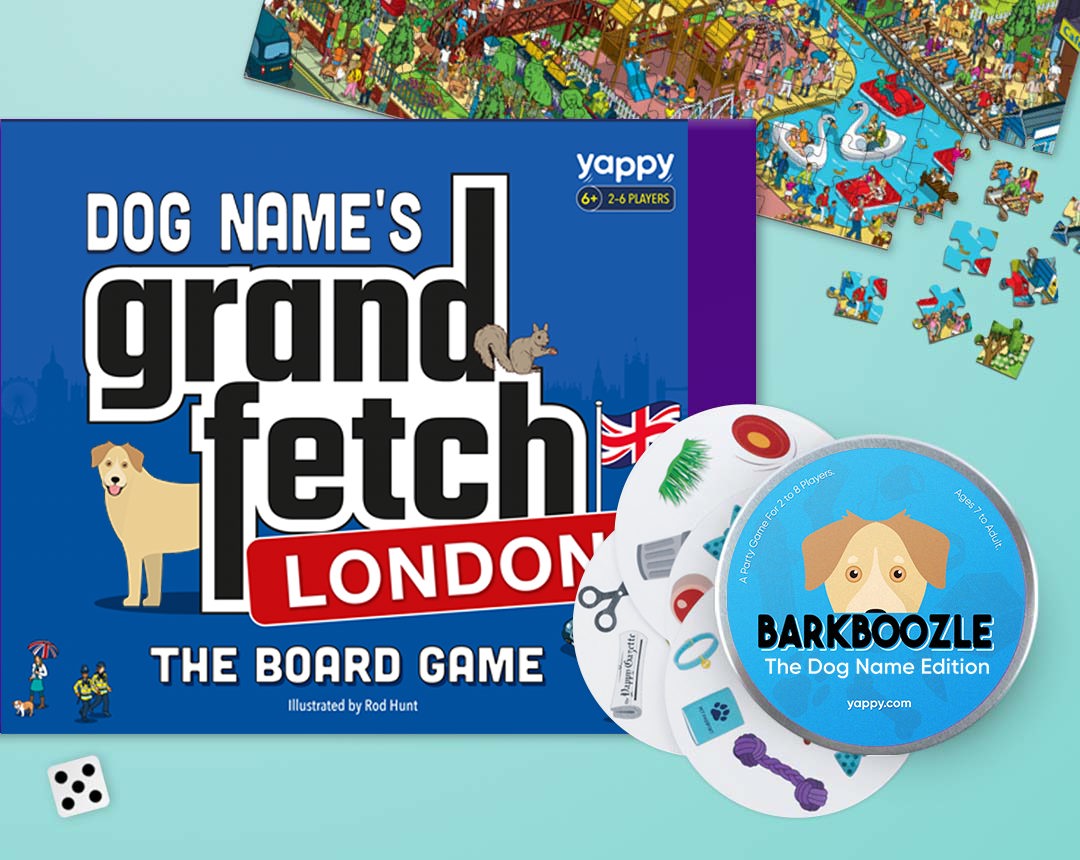 Board game, jigsaw and barkboozle game