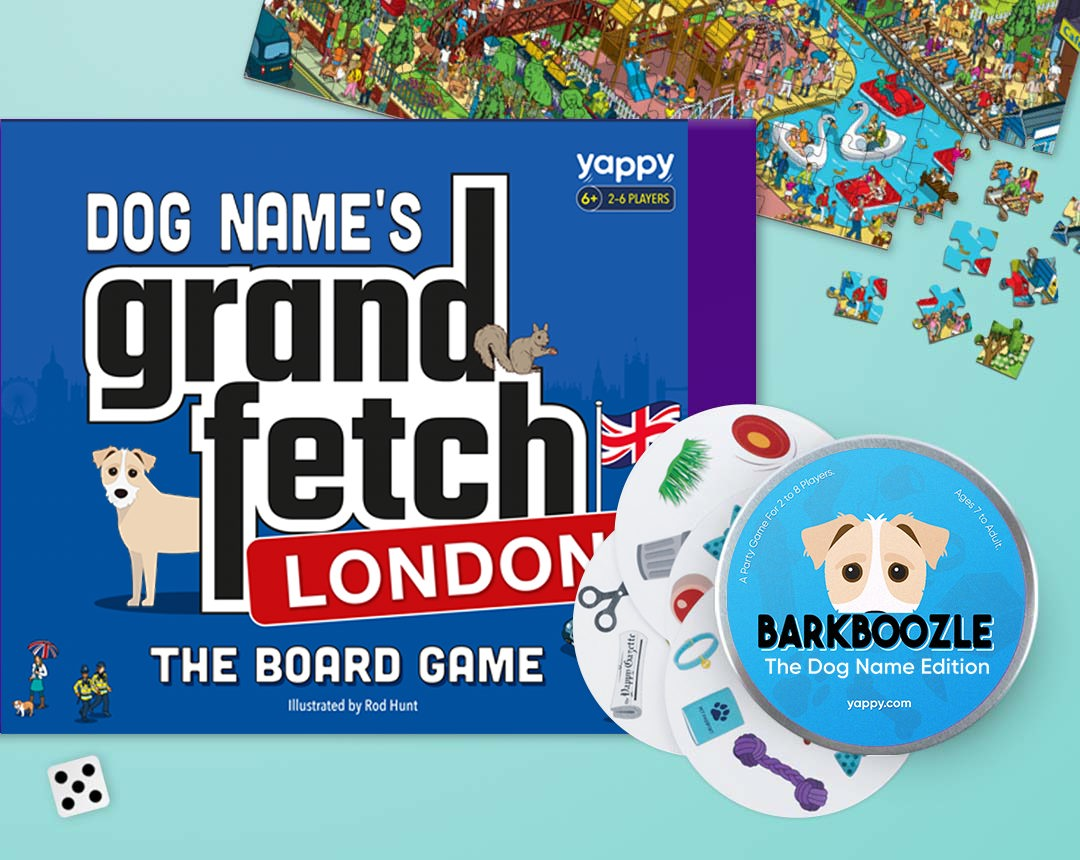 Board game, jigsaw and barkboozle game