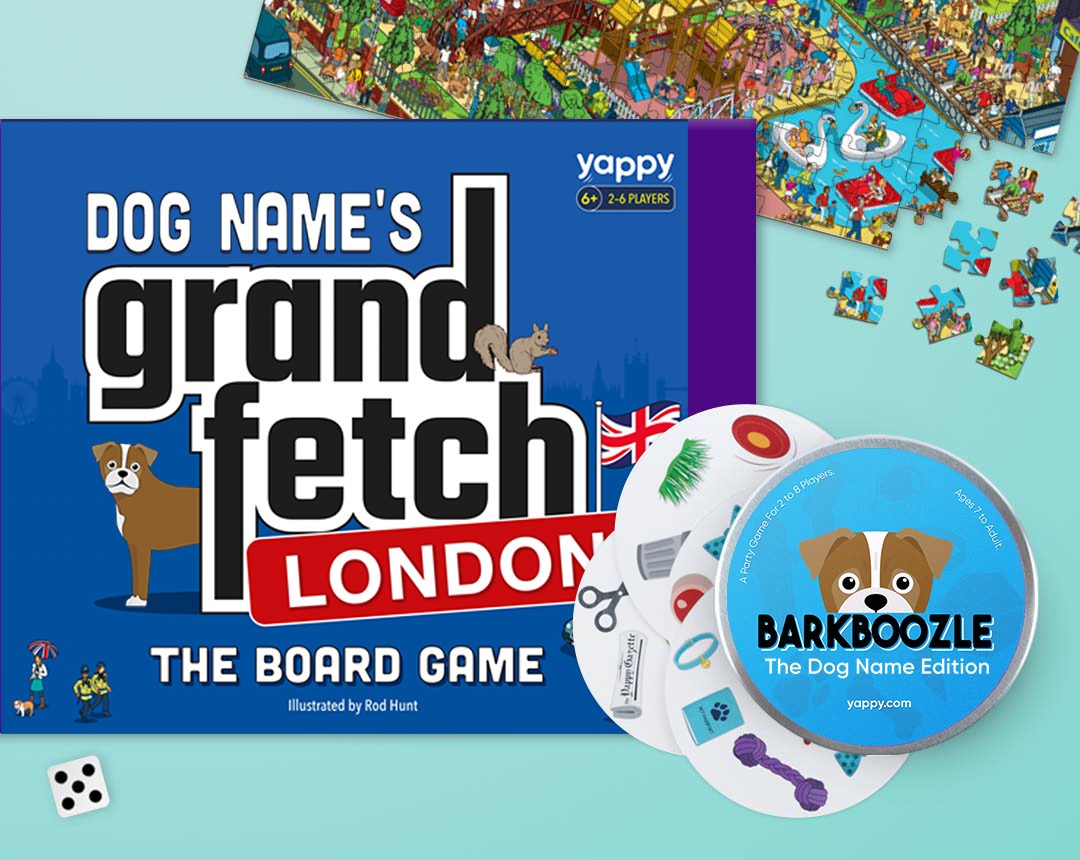 Board game, jigsaw and barkboozle game