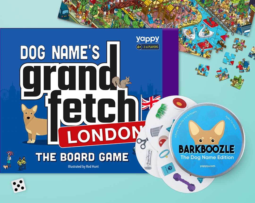 Board game, jigsaw and barkboozle game