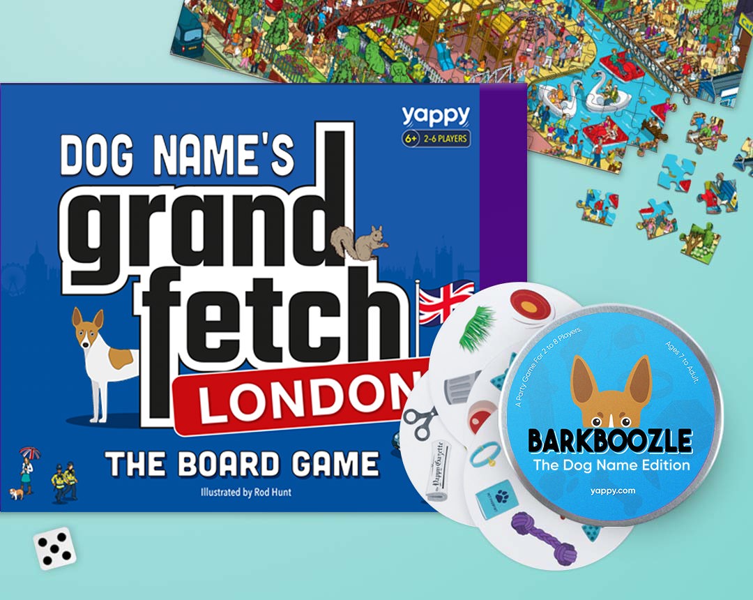 Board game, jigsaw and barkboozle game