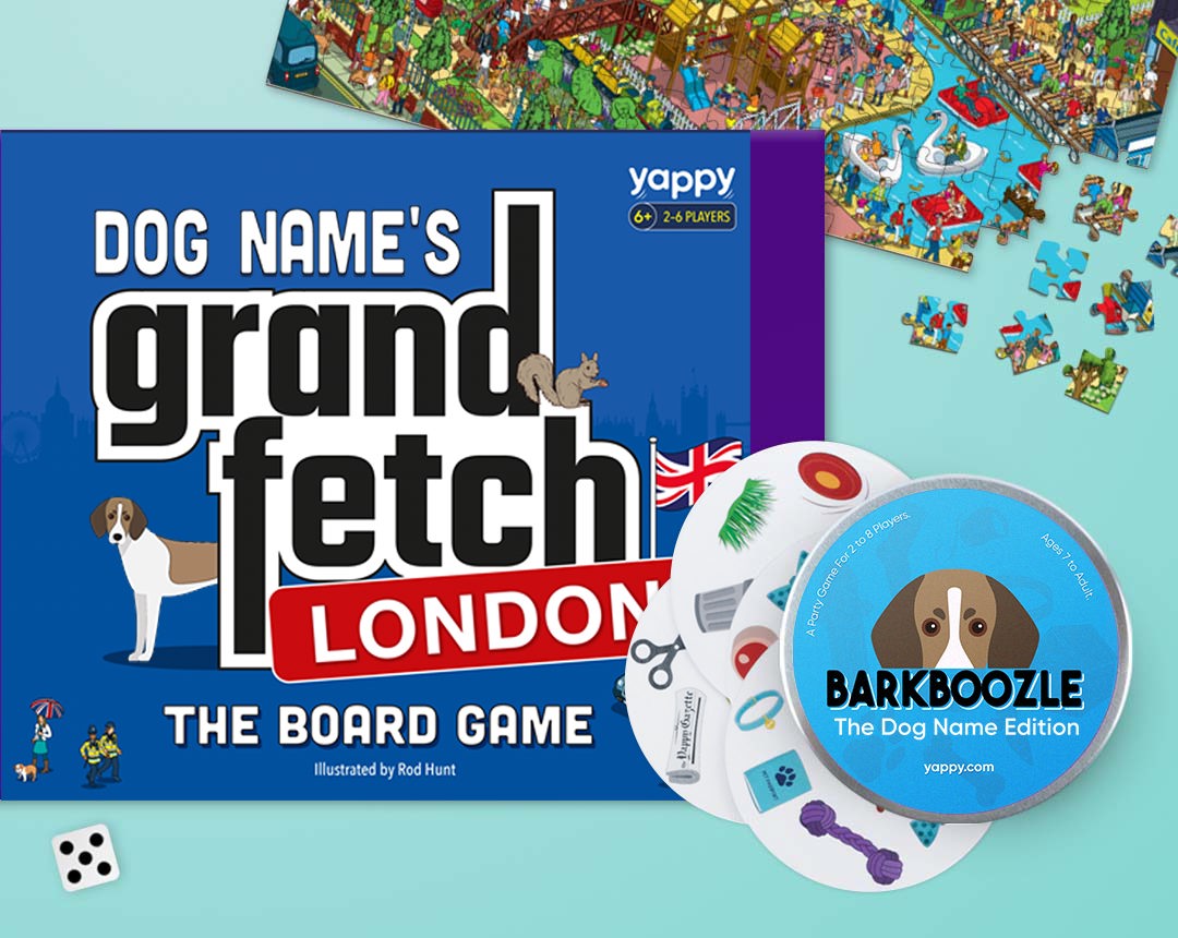 Board game, jigsaw and barkboozle game