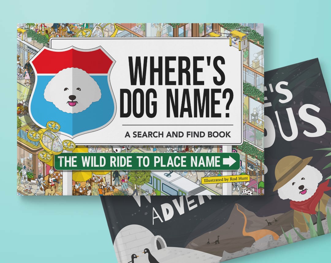 Two personalised books featuring your dog